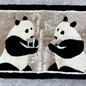 Panda Appliqué Plush Rug/Wall Art - Black, White & Beige Sherling Sheepskin